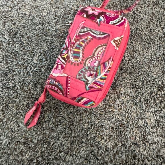 Vera Bradley Call Me Coral Pink Coin Purse Wristlet w/ Zipper & Clear Card Slot - Picture 2 of 14
